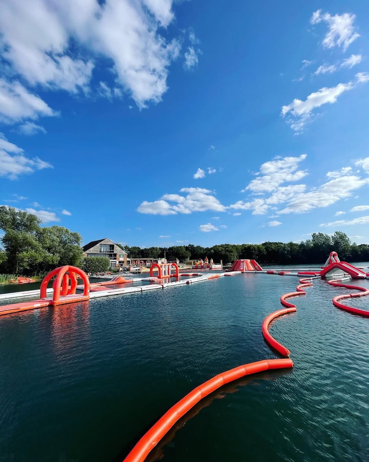 a picture of an inflatable theme park on the water