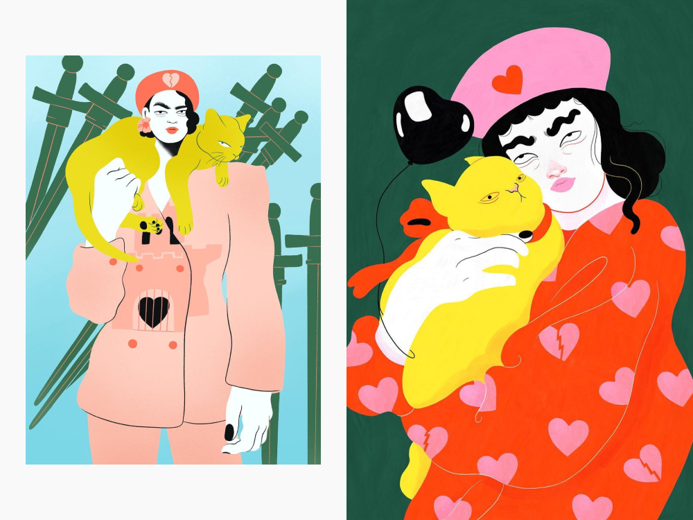 painting of a women with her cat