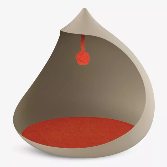 grey and orange cat bed