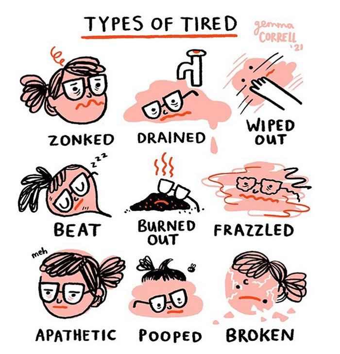 Gemma Correll illustration, types of tired