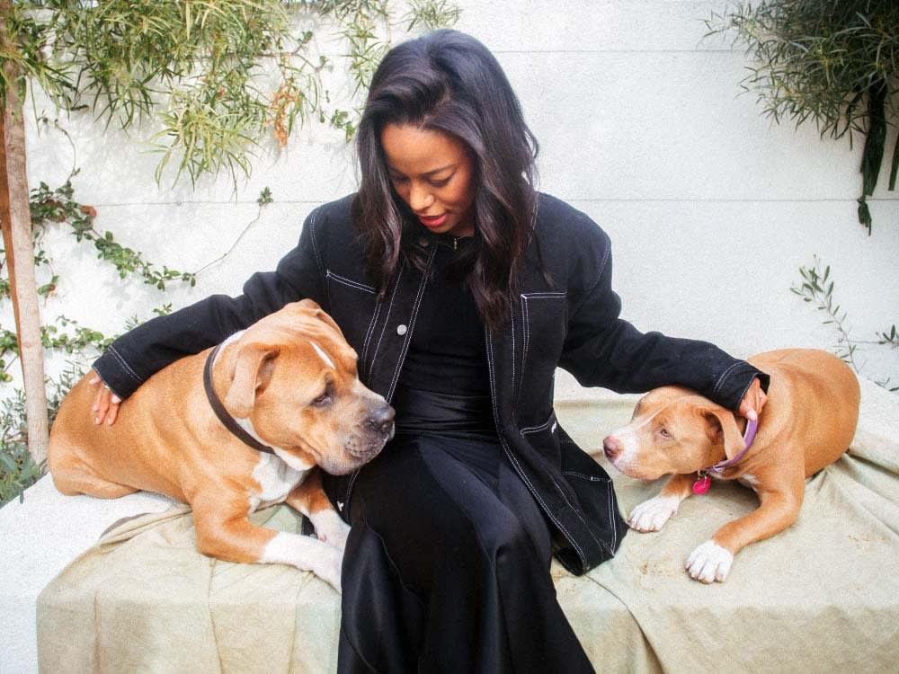 Taylour Paige and her two rescue Pit Bulls