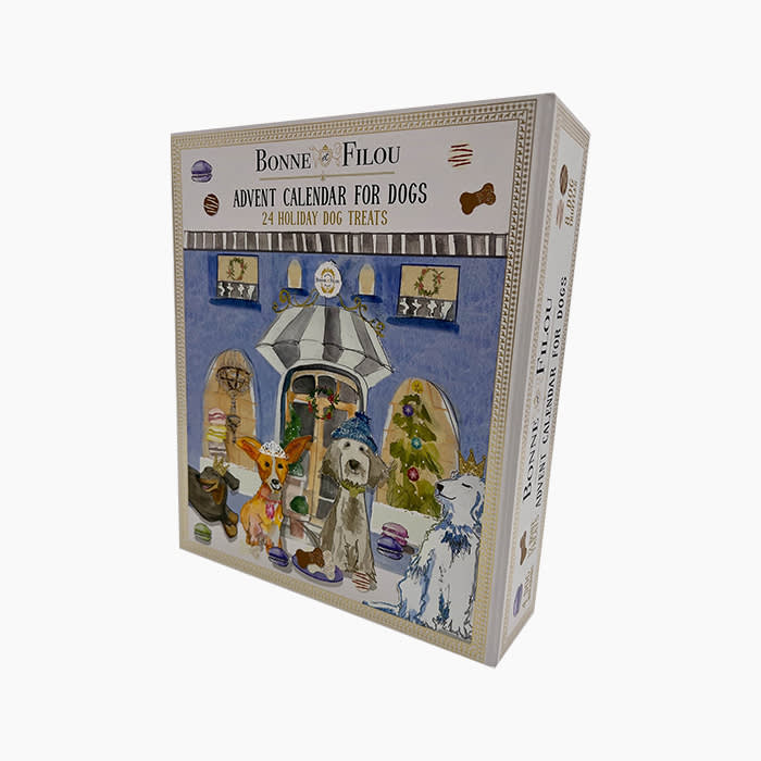 the advent calendar in a box with dog illustrations on the cover