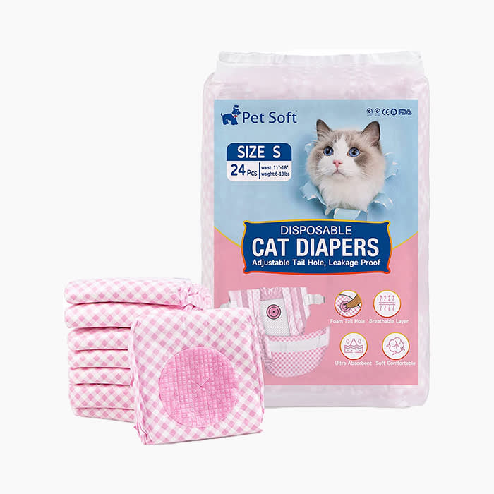 cat diapers in pink and white gingham