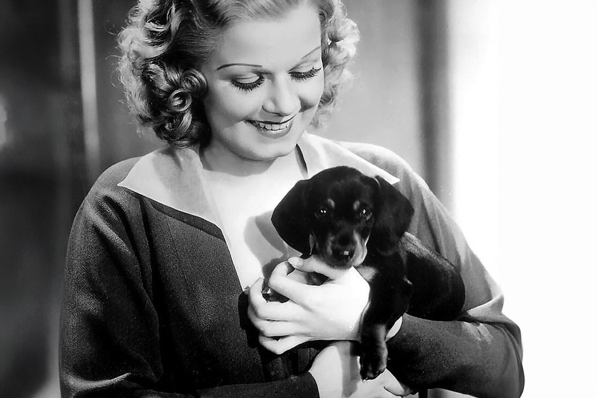 Jean Harlow with a dog