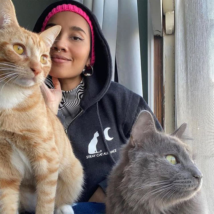 Woman and her two cats from Stray Cat Alliance, LA.