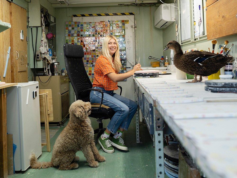 Lorien Stern with her dog and duck