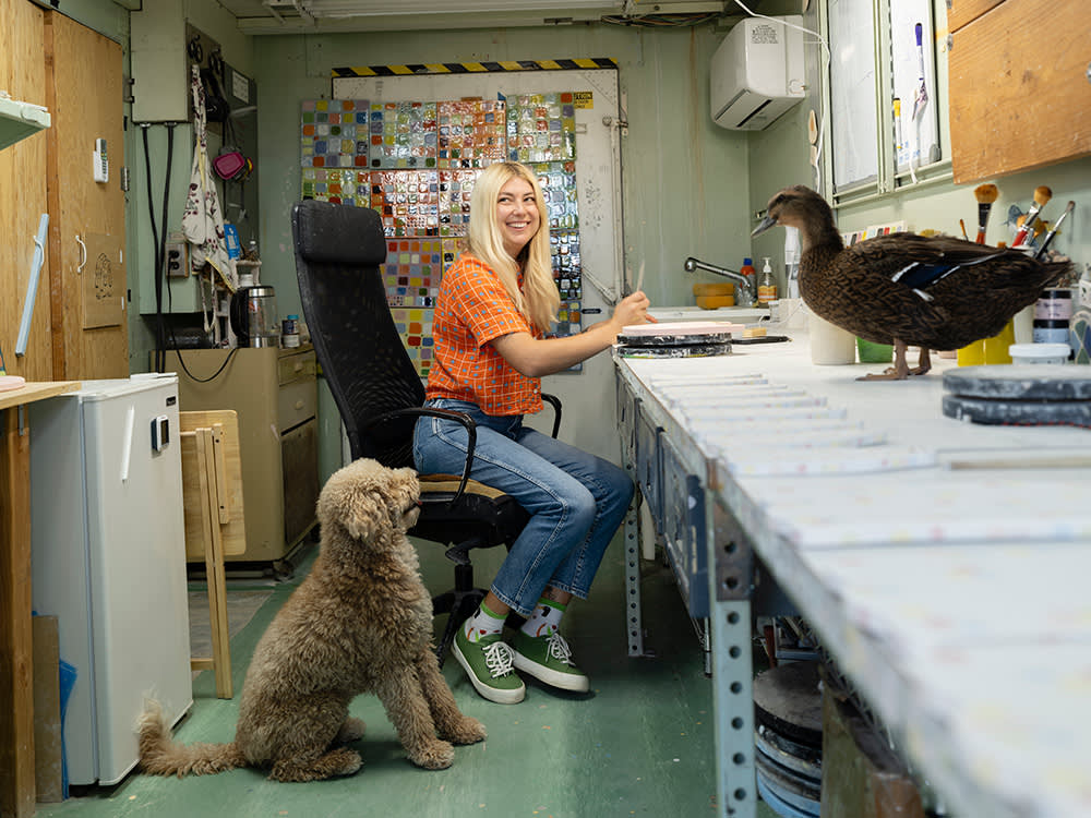 Lorien Stern with her dog and duck