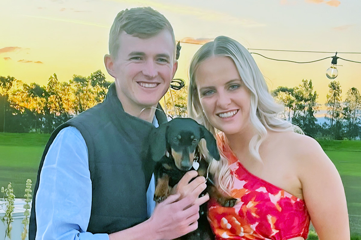 Valerie, a miniature Dachshund, and her pet parents