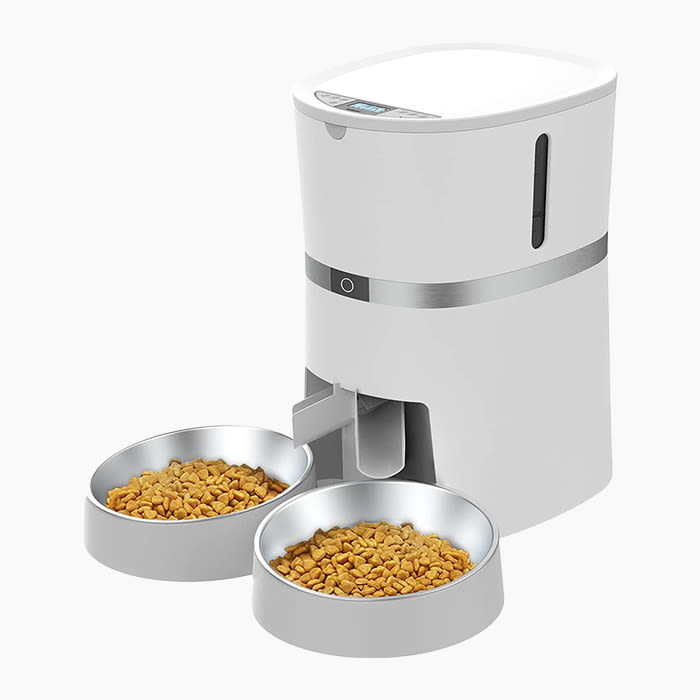 the double cat feeder in white