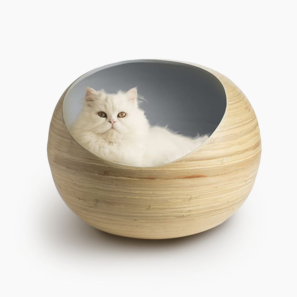 the cat bed in bamboo