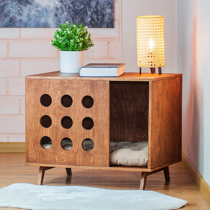 pet house with wooden exterior