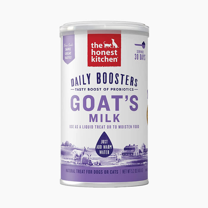 goat milk for dogs in white circular tub
