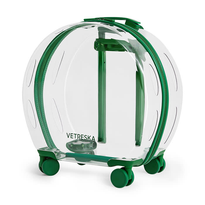 Vetreska Watermelon Rolling Pet Carrier, clear with green lining