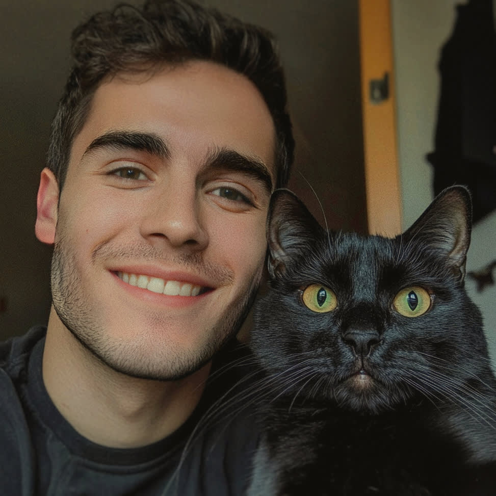 Jack Shaw with his cat, Echo