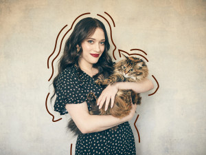 Kat Dennings with her cat