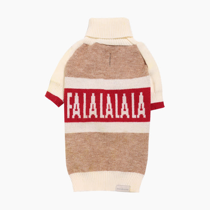 Falalalala dog sweater in beige red and white