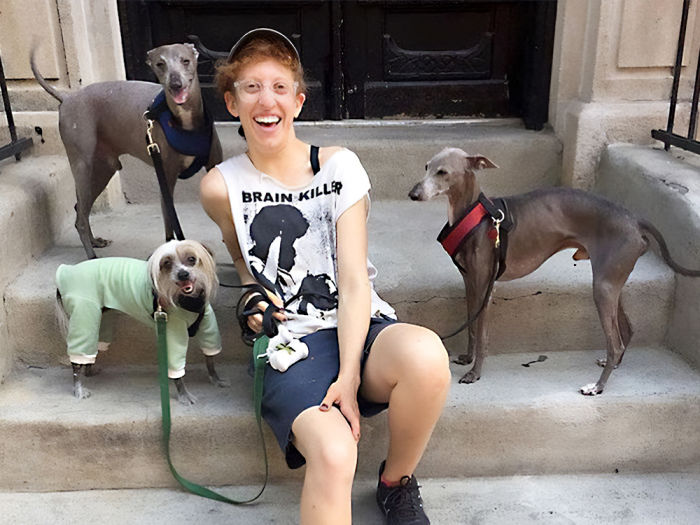 spike einbinder and dogs on stoop in brooklyn