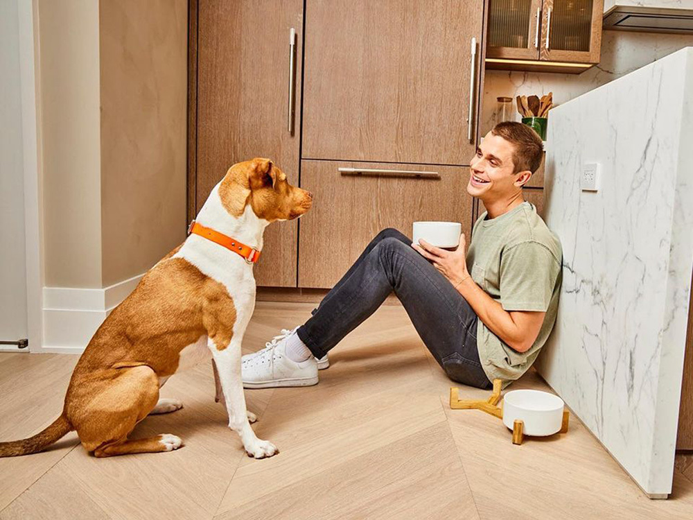 antoni porowski and dog on the floor