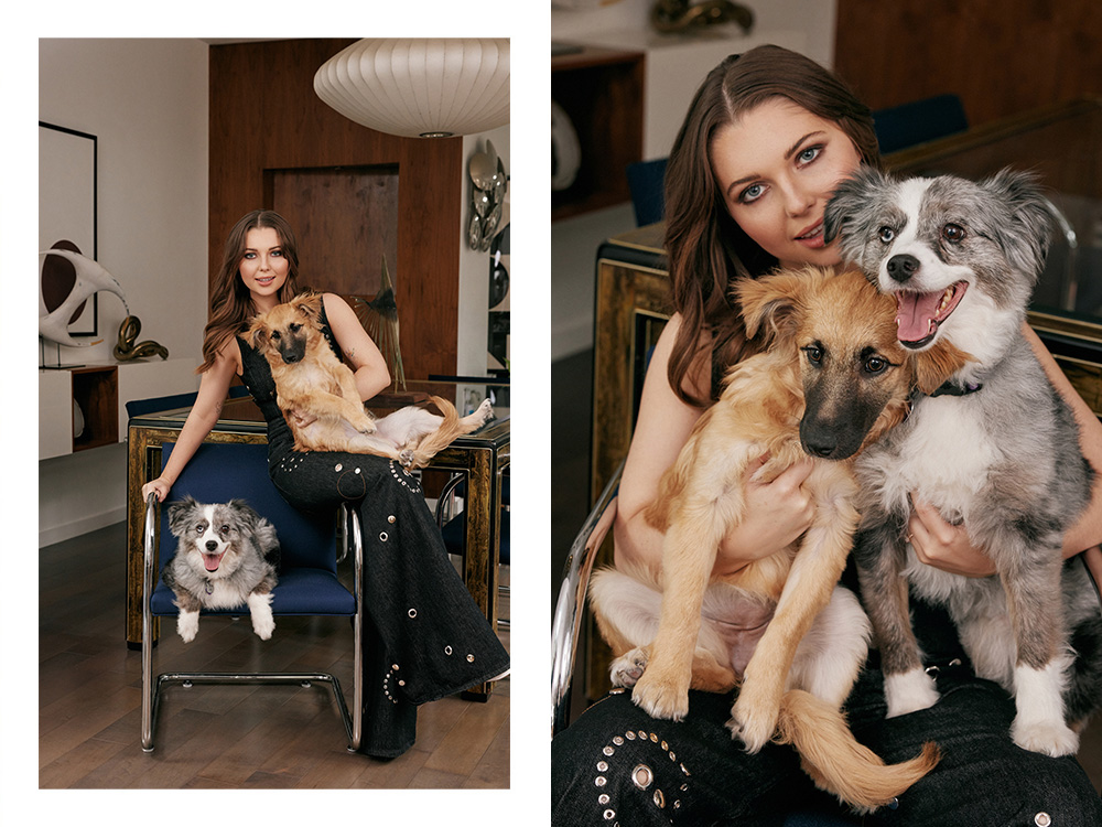 Samantha Hanratty with two dogs