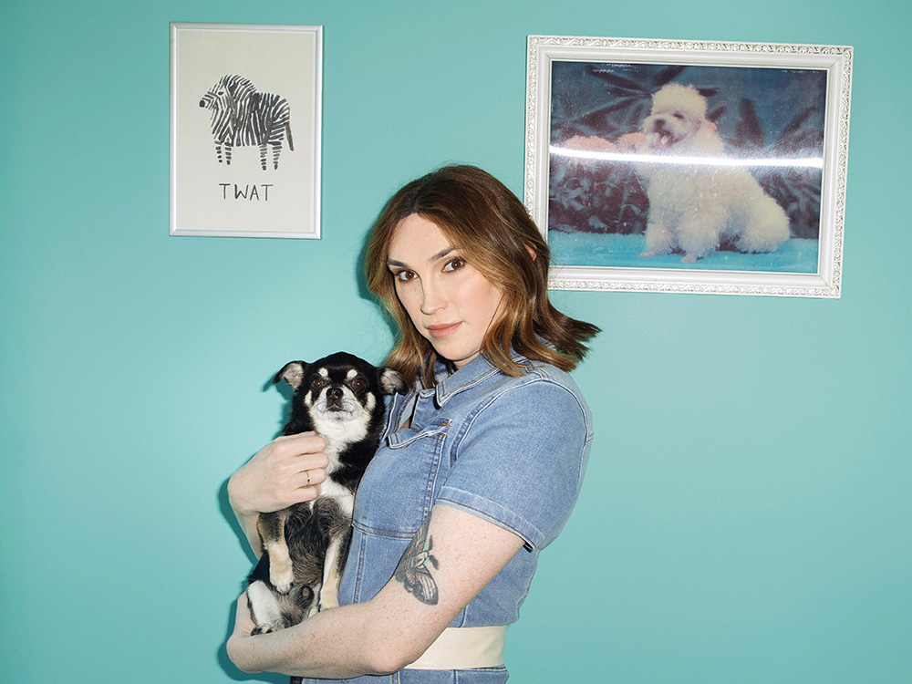 Juno Dawson holding her Chihuahua Prince