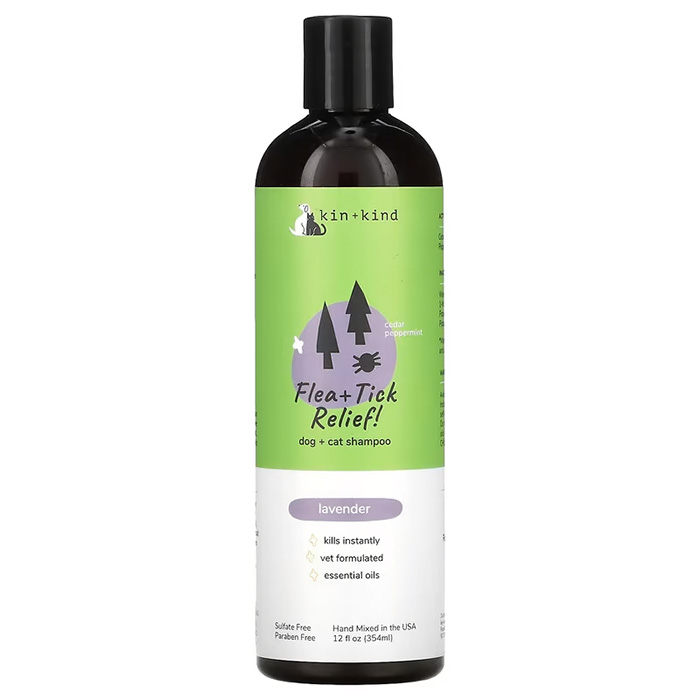 Kin + Kind Flea & Tick Relief Shampoo bottle 