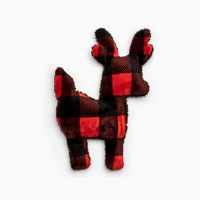 red and black plaid reindeer shaped toy