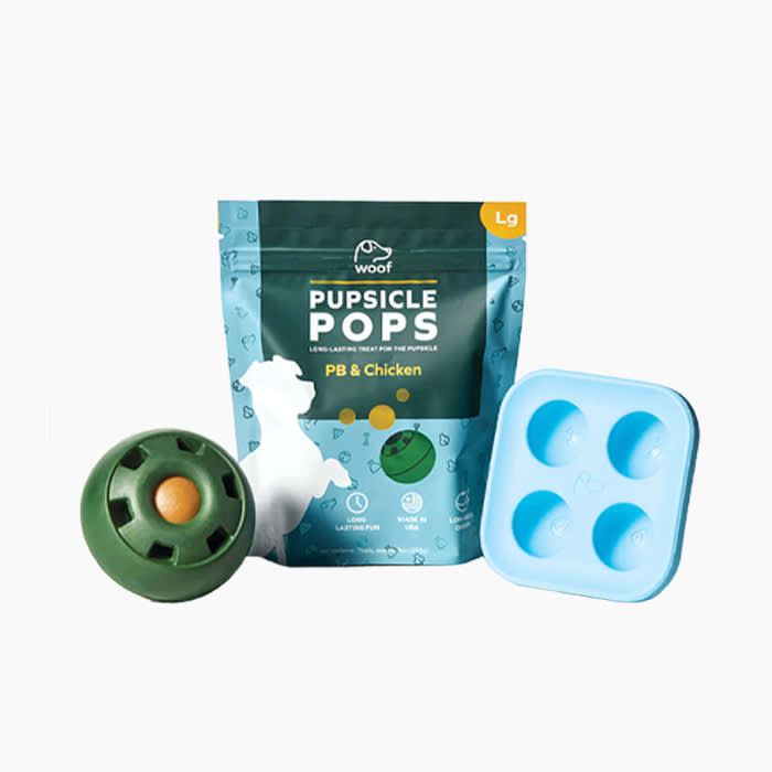 pup pops in green and blue bag