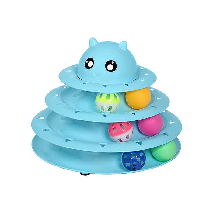 blue cat toy with balls