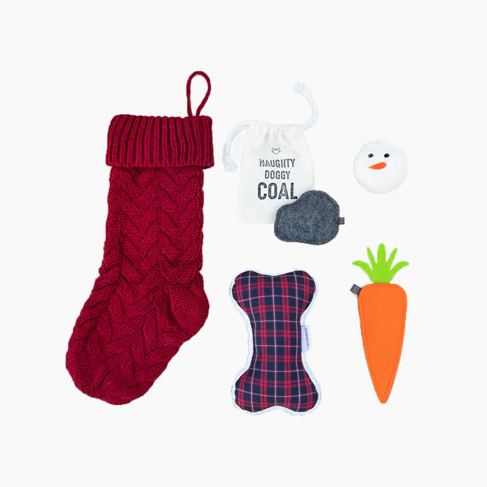 modernbeast red stocking with holiday themed toys