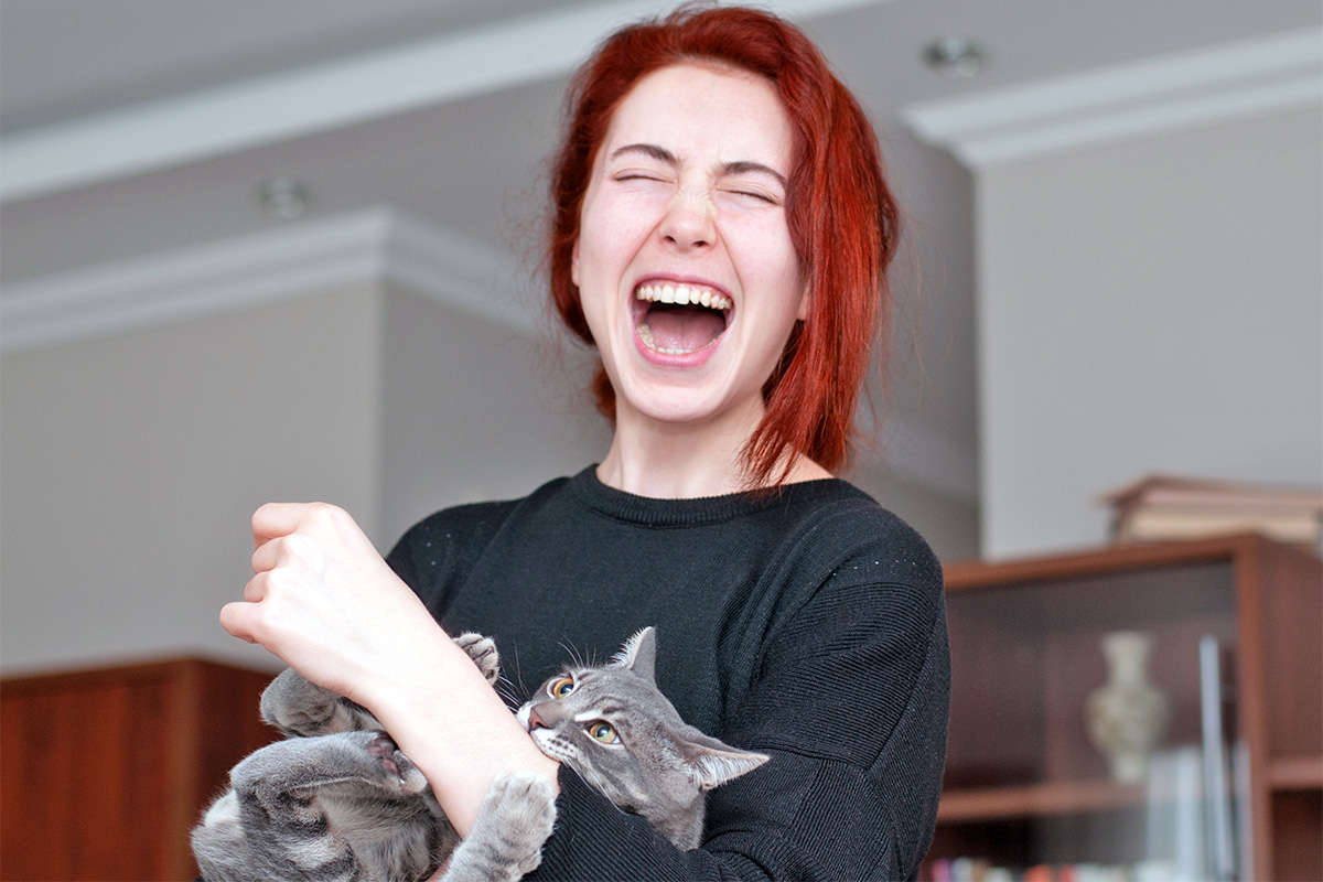 cat biting person's arm