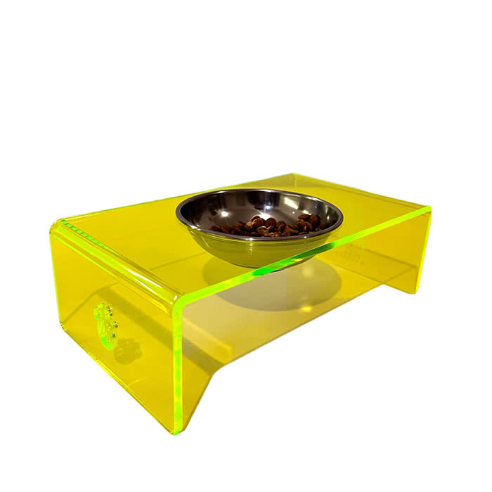 Neon Acrylic Pet Food and Water Stand | Cat and Dog Steel Bowl, Pet Accessories, Modern and Stylish Pet Feeding Station, Fluorescent Acrylic