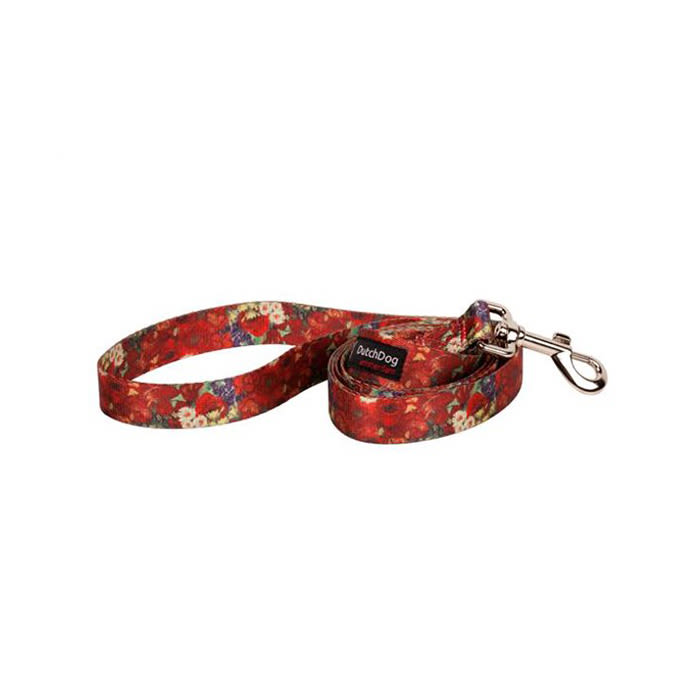 Dog leash Eco friendly recycled PET webbing Van Gogh Red Poppies 5 ft recyclable