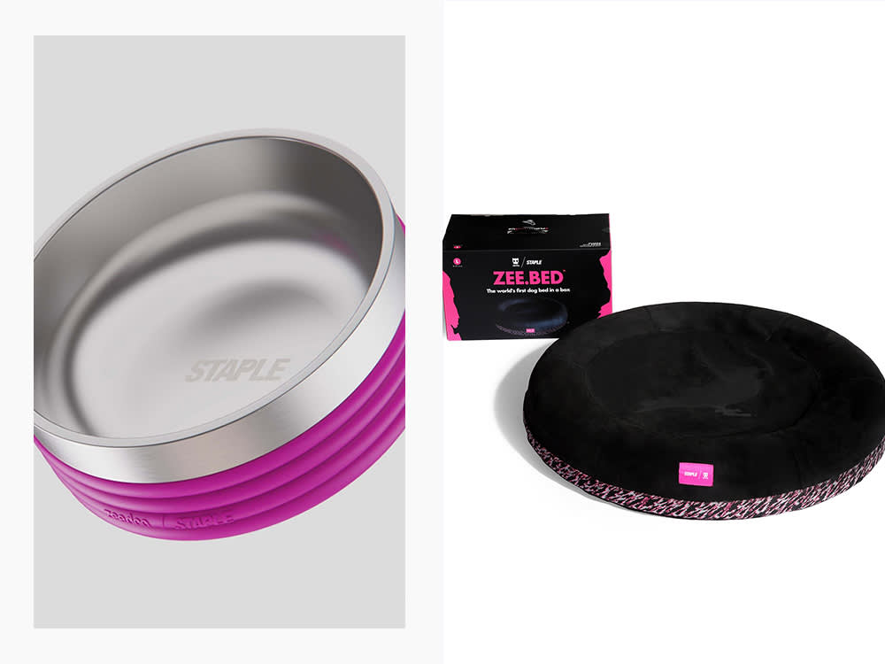 the stainless steel bowl with hot pink rubber