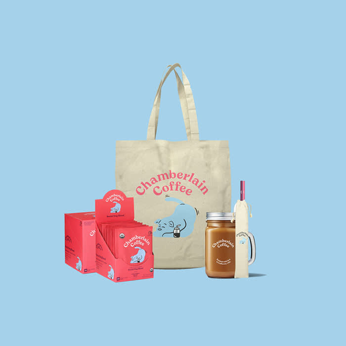 chamberlain coffee gift set — tote bag, coffee, glass cup