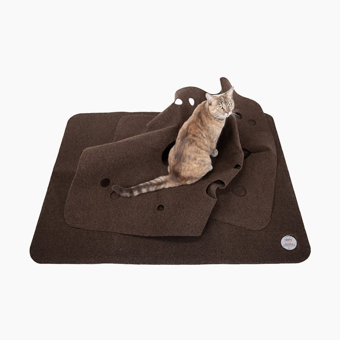 ripple rug in brown with cat on top
