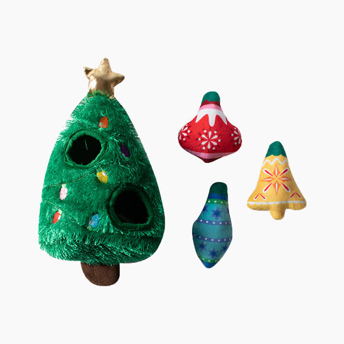 plush christmas tree and ornaments dog toys