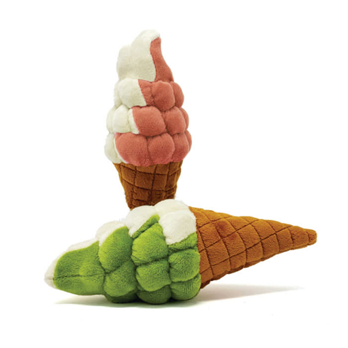 ice cream cones in matcha and berry flavors