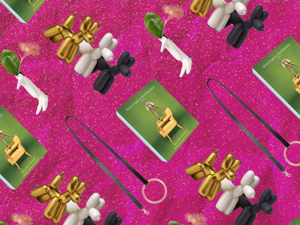 dog lovers gifts with glittery pink wrapping paper background 