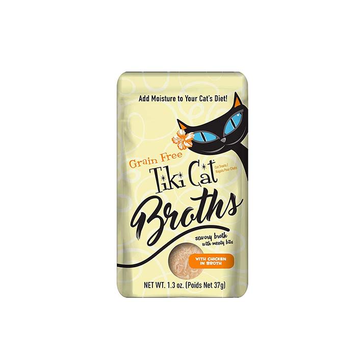 the cat broth in a yellow bag