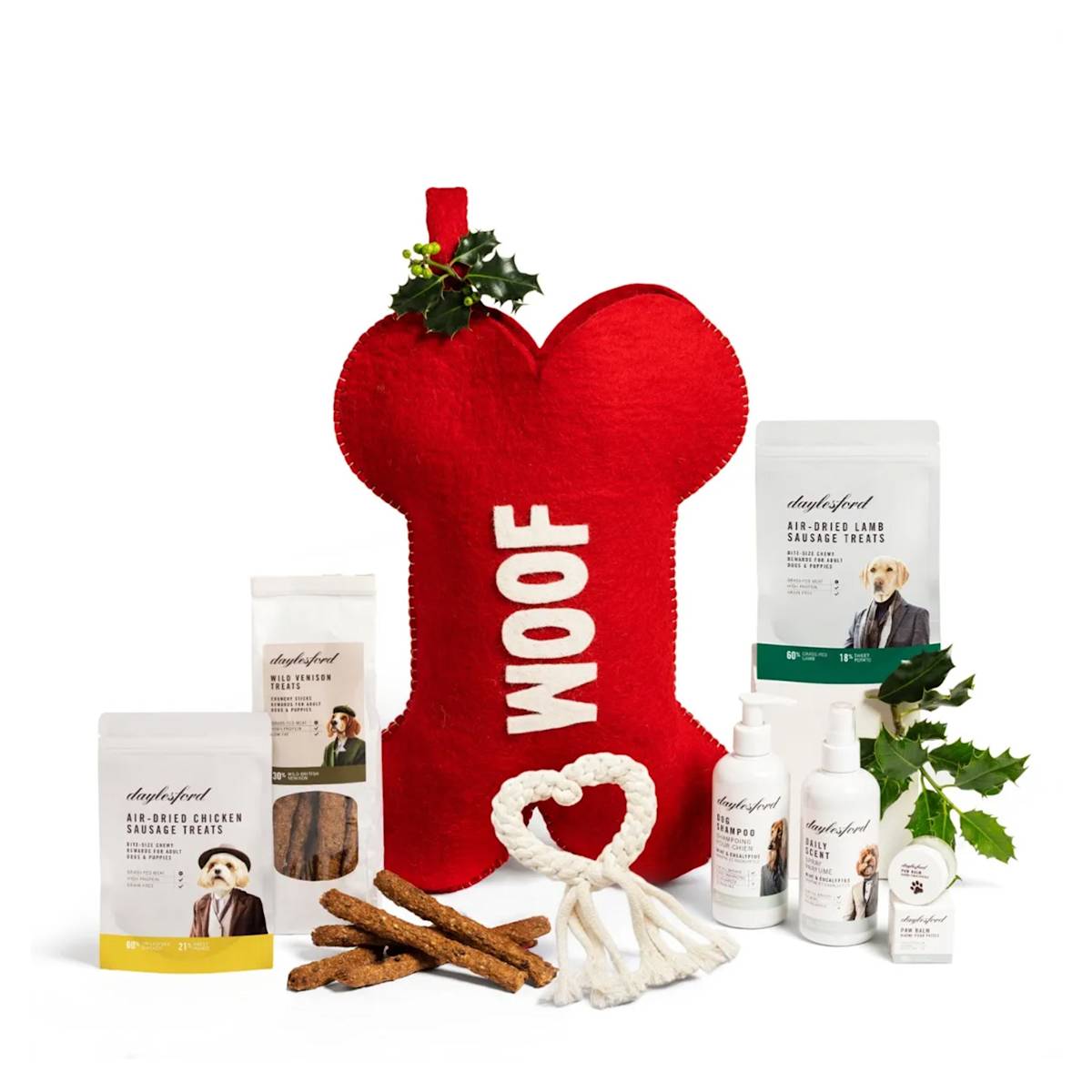Daylesford luxury dog christmas stocking and items