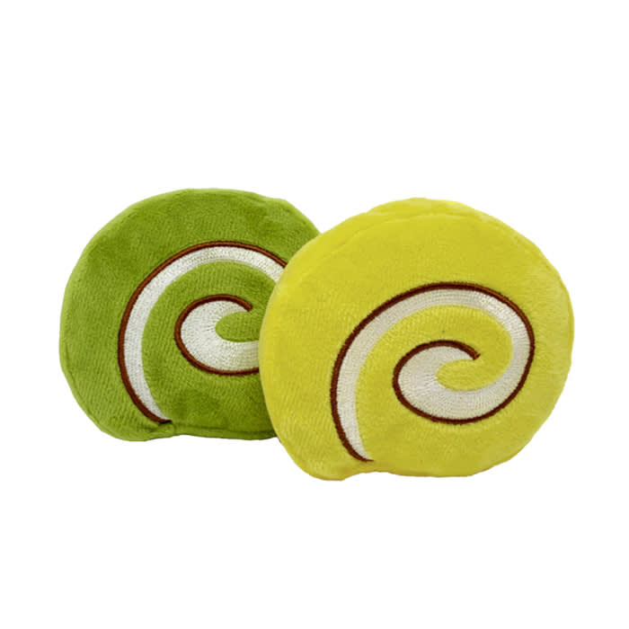 green and yellow roll cake cat toys
