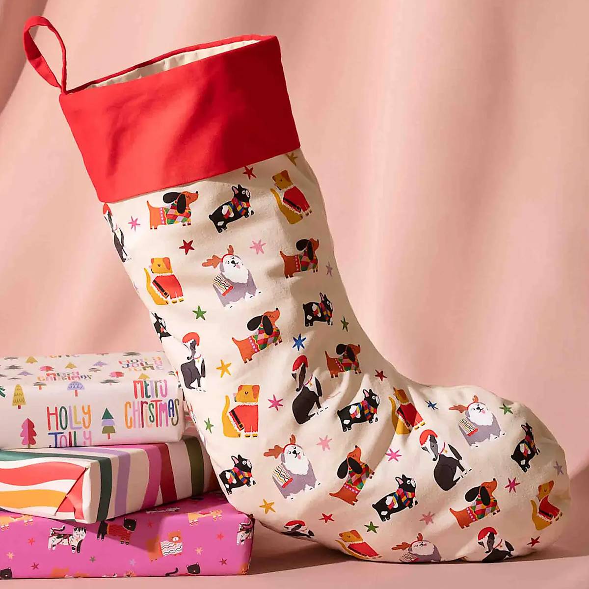 Dog print christmas stocking