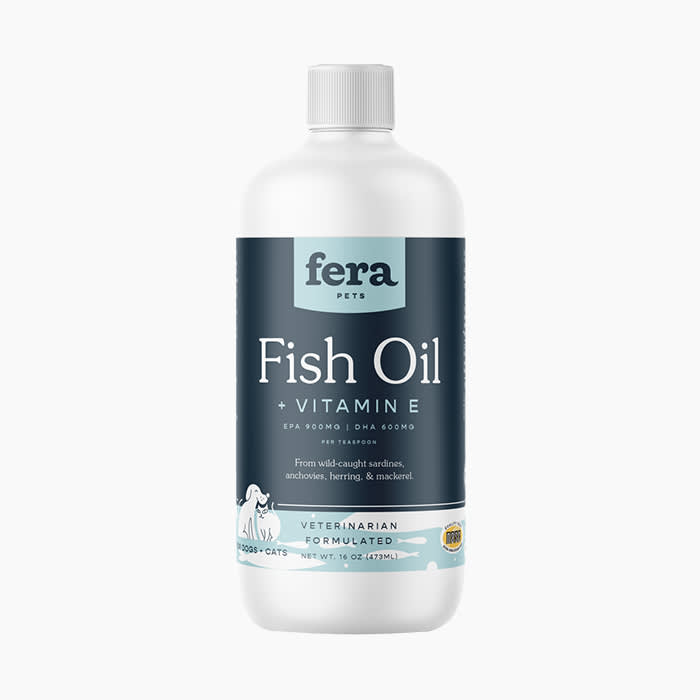 fera pets fish oil with dark blue label