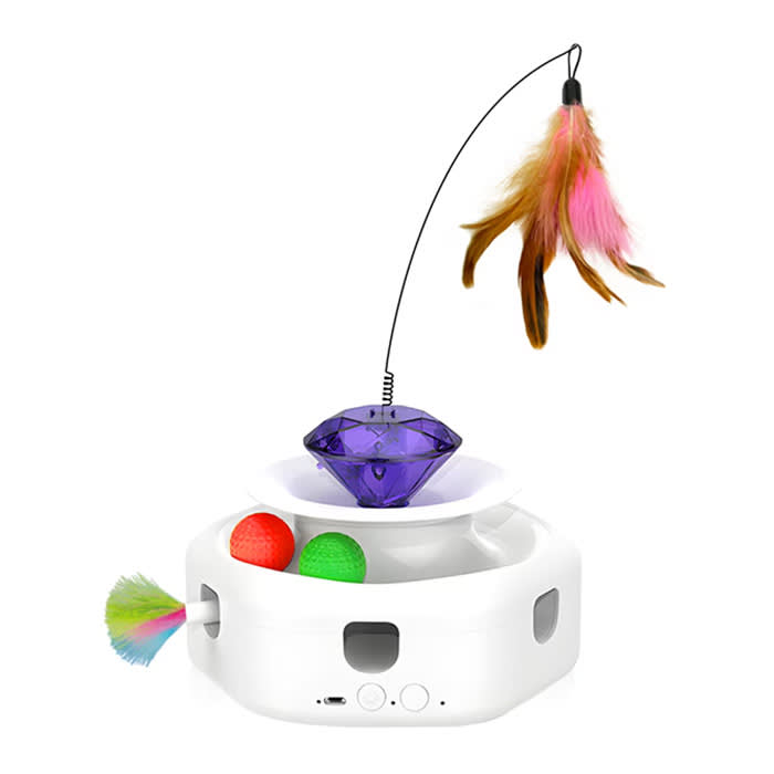 Shele Play Purrfect 4 in 1 Interactive Rotating Wand Cat Toy