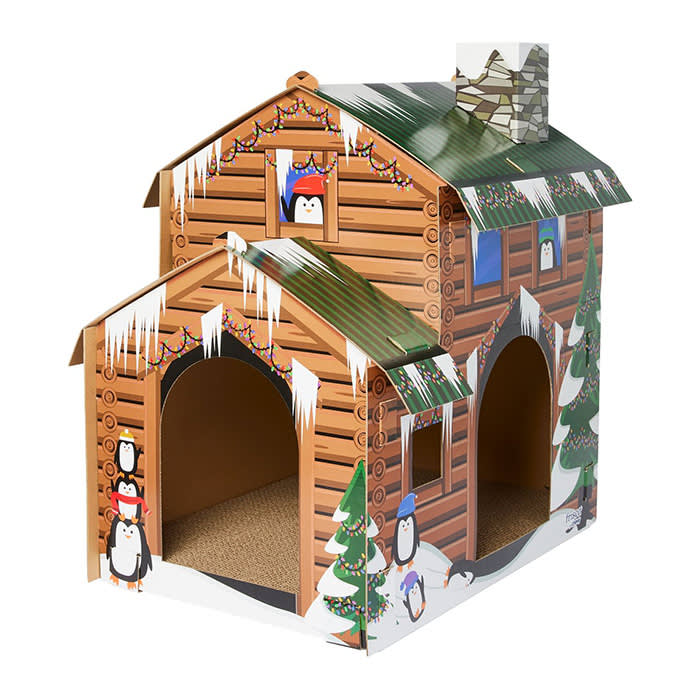 Frisco Holiday Log Cabin Cardboard Cat House