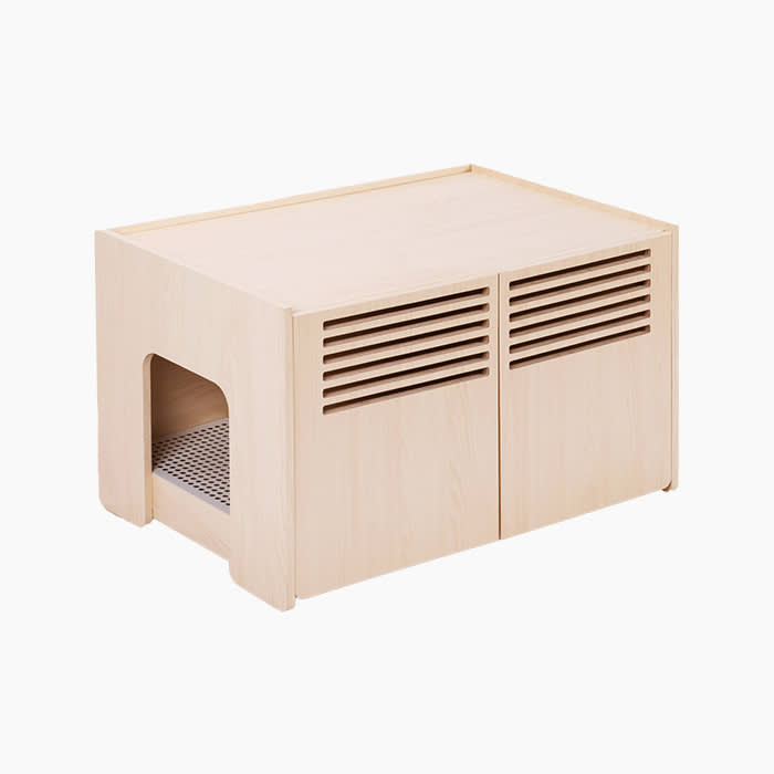 enclosed cat bed in light wood