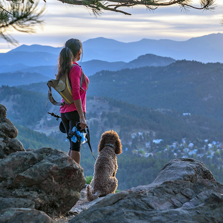 Woman and her dog outside in Denver.