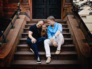 derek lam, Jan-Hendrik Schlottmann  and their irish terrier roscoe