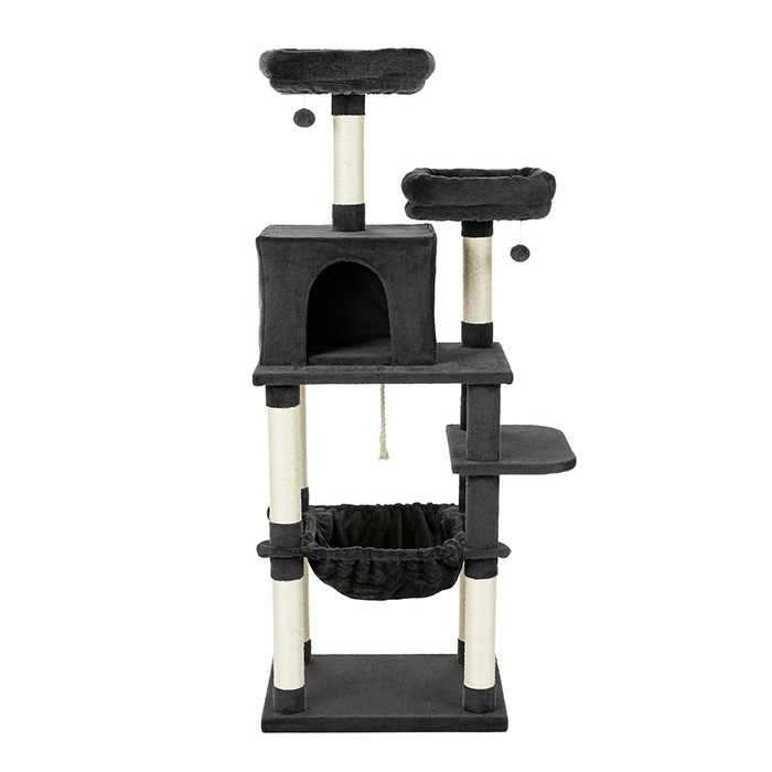 Frisco 64-in Cat Tree with Hammock Condo 2 Top Perches with Bed