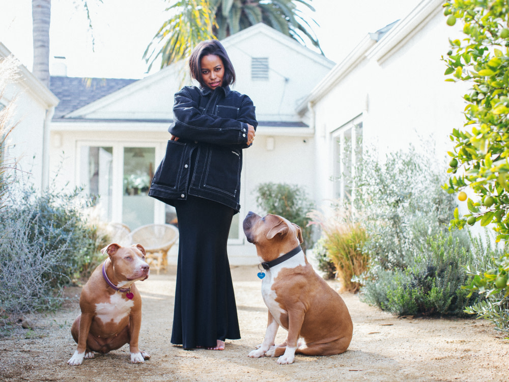 Taylour Paige and her two rescue Pit Bulls